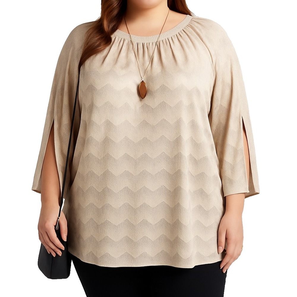 Cocomo Woman NWT Beige Metallic Chevron Slit Sleeve Tunic Top 3X Plus Party Work